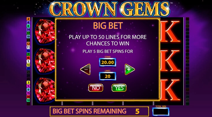 Crown Gems Slot Bets