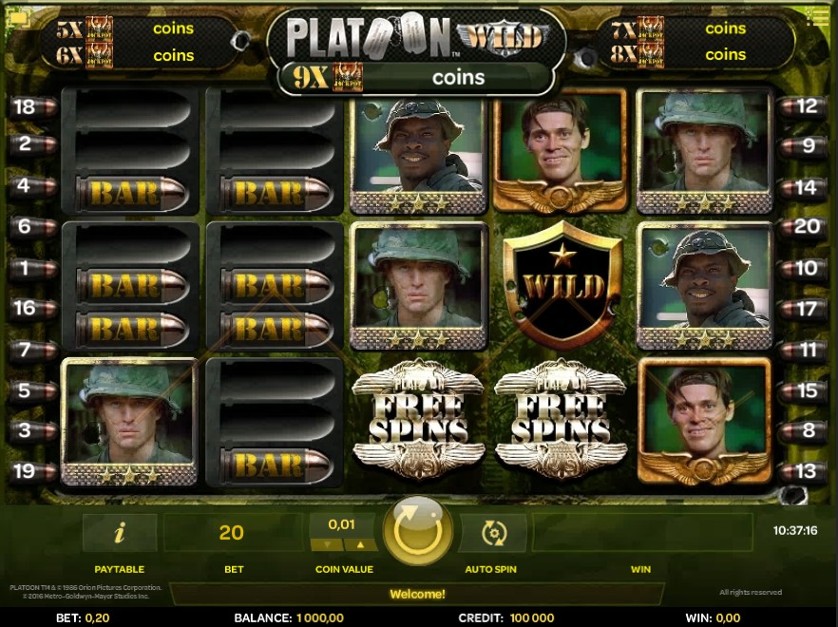 Platoon Slot Paytable